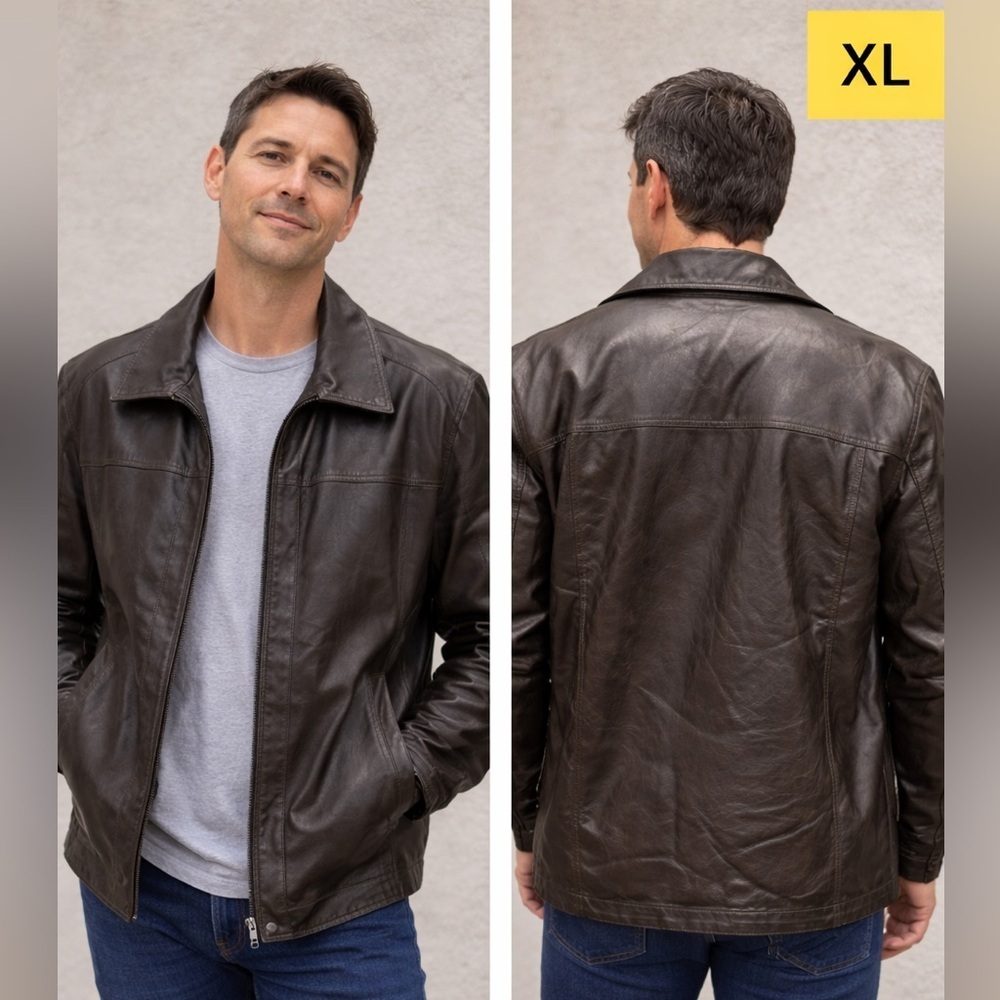 Kenneth Cole genuine Black Leather Jacket LIKE NEW XL